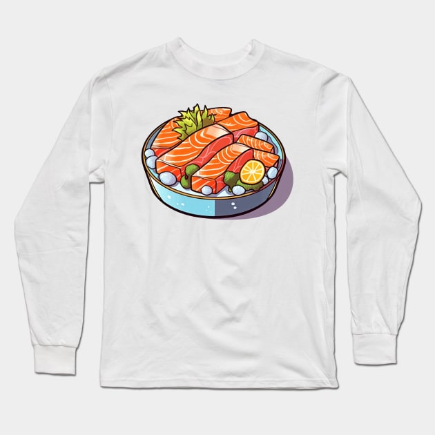 Savoring every bite of this delicious Japanese salmon fillet sashimi on ice Long Sleeve T-Shirt by Pixel Poetry